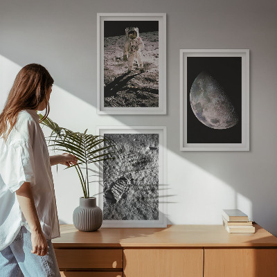 Conjunto de quadros para sala de estar Foto de astronauta na Lua