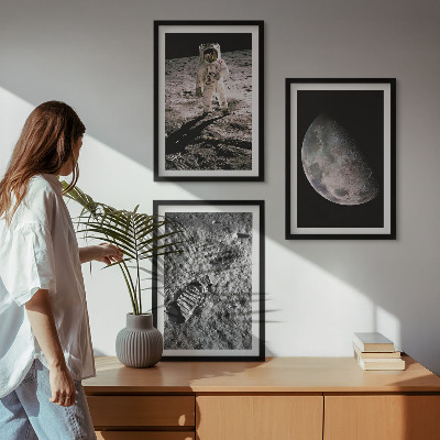 Conjunto de quadros para sala de estar Foto de astronauta na Lua