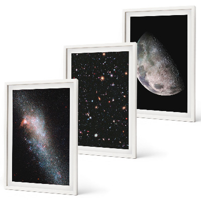 Conjunto de quadros para sala de estar galáxias espaciais estrelas lua