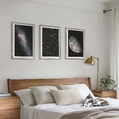 Conjunto de quadros para sala de estar galáxias espaciais estrelas lua