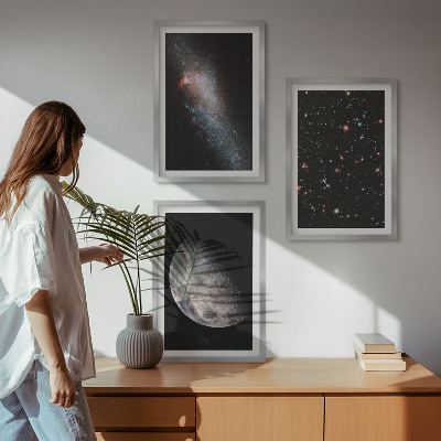 Conjunto de quadros para sala de estar galáxias espaciais estrelas lua