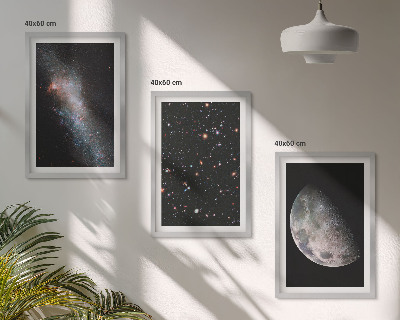 Conjunto de quadros para sala de estar galáxias espaciais estrelas lua