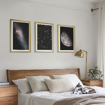 Conjunto de quadros para sala de estar galáxias espaciais estrelas lua