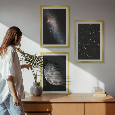 Conjunto de quadros para sala de estar galáxias espaciais estrelas lua
