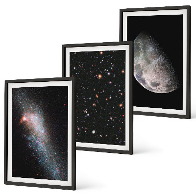 Conjunto de quadros para sala de estar galáxias espaciais estrelas lua