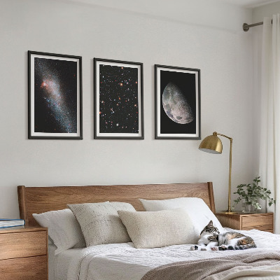 Conjunto de quadros para sala de estar galáxias espaciais estrelas lua