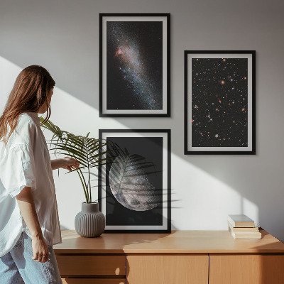 Conjunto de quadros para sala de estar galáxias espaciais estrelas lua