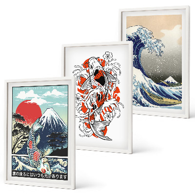 Composição de quadros moderna Montanhas de peixes Grande Onda Japão