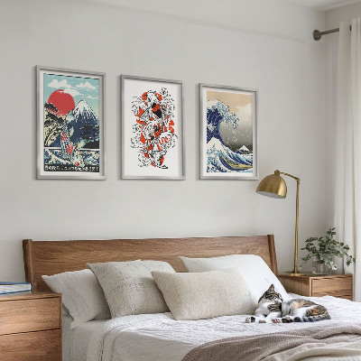 Composição de quadros moderna Montanhas de peixes Grande Onda Japão