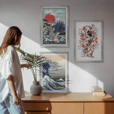 Composição de quadros moderna Montanhas de peixes Grande Onda Japão