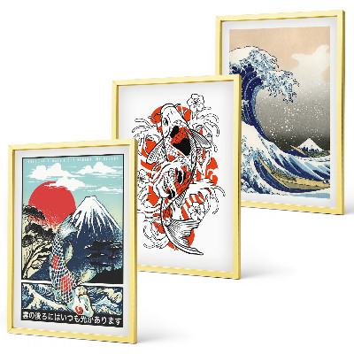 Composição de quadros moderna Montanhas de peixes Grande Onda Japão
