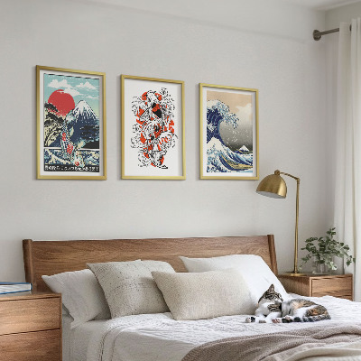 Composição de quadros moderna Montanhas de peixes Grande Onda Japão