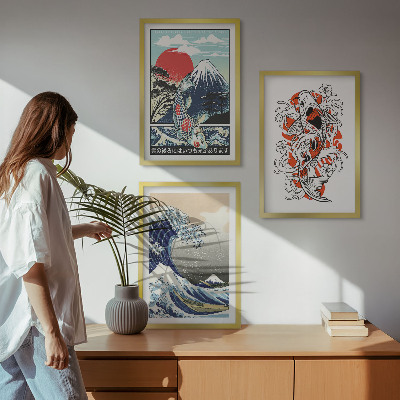 Composição de quadros moderna Montanhas de peixes Grande Onda Japão
