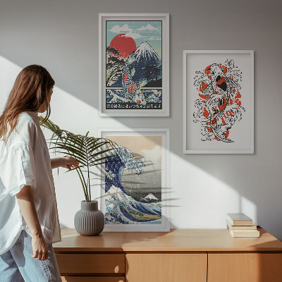 Composição de quadros moderna Montanhas de peixes Grande Onda Japão