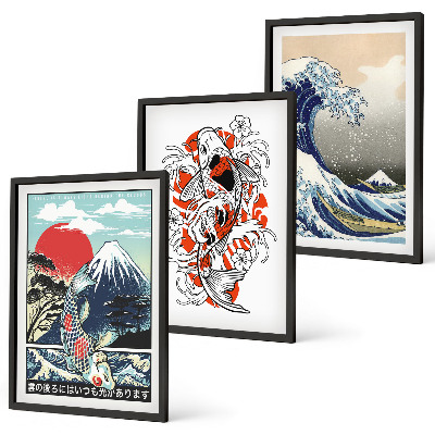 Composição de quadros moderna Montanhas de peixes Grande Onda Japão
