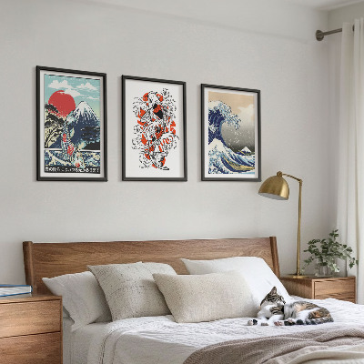 Composição de quadros moderna Montanhas de peixes Grande Onda Japão