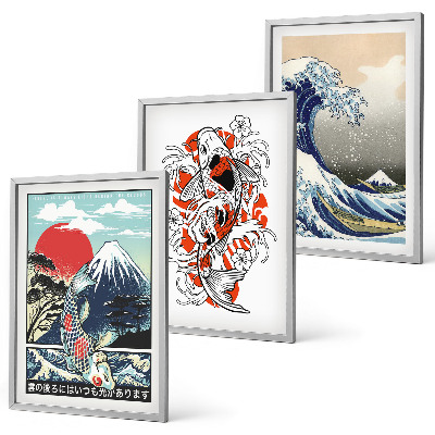 Composição de quadros moderna Montanhas de peixes Grande Onda Japão
