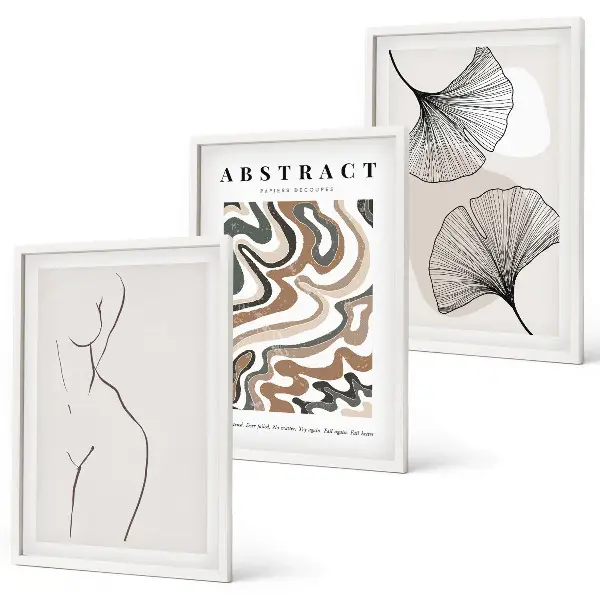 Conjunto de 3 quadros com moldura estampa de formas abstratas estilo boho