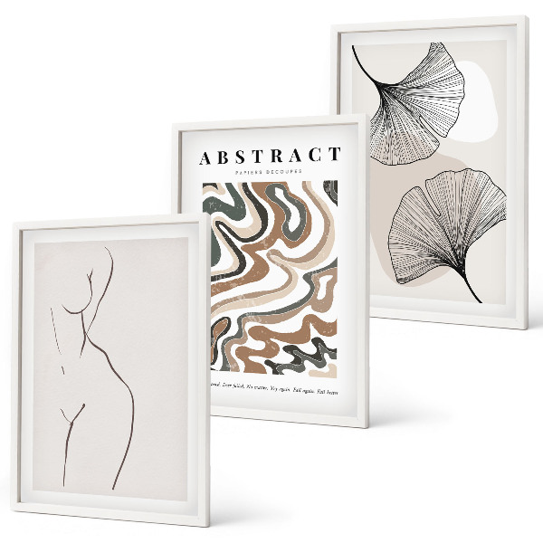 Conjunto de 3 quadros com moldura Formas abstratas de padrões boho.