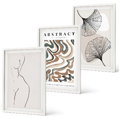 Conjunto de 3 quadros com moldura Formas abstratas de padrões boho.