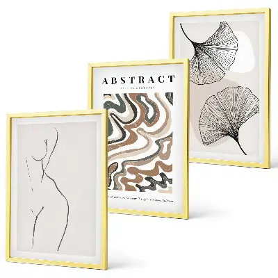 Conjunto de 3 quadros com moldura estampa de formas abstratas estilo boho