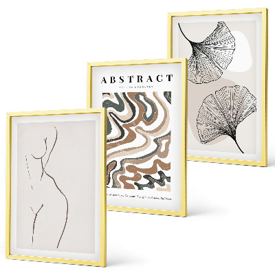 Conjunto de 3 quadros com moldura Formas abstratas de padrões boho.