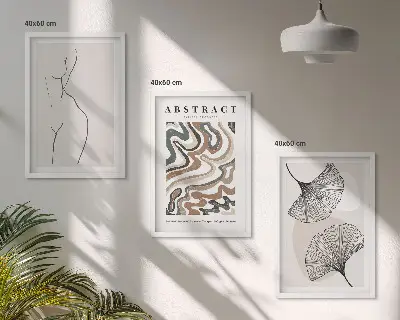 Conjunto de 3 quadros com moldura estampa de formas abstratas estilo boho