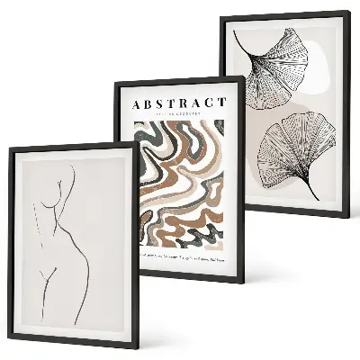 Conjunto de 3 quadros com moldura estampa de formas abstratas estilo boho
