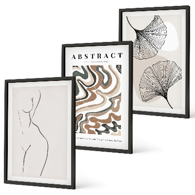 Conjunto de 3 quadros com moldura Formas abstratas de padrões boho.