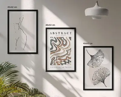 Conjunto de 3 quadros com moldura estampa de formas abstratas estilo boho