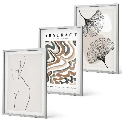 Conjunto de 3 quadros com moldura estampa de formas abstratas estilo boho