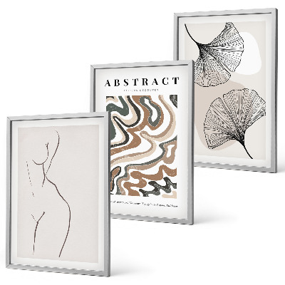 Conjunto de 3 quadros com moldura Formas abstratas de padrões boho.