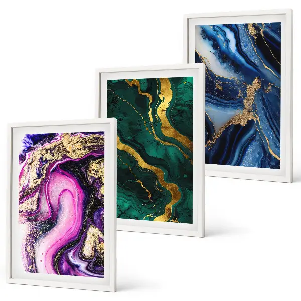 Conjunto de quadros para sala de estar com padrões abstratos em verde e rosa