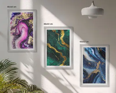 Conjunto de quadros para sala de estar com padrões abstratos em verde e rosa