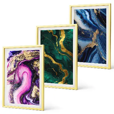 Conjunto de quadros para sala de estar com padrões abstratos em verde e rosa