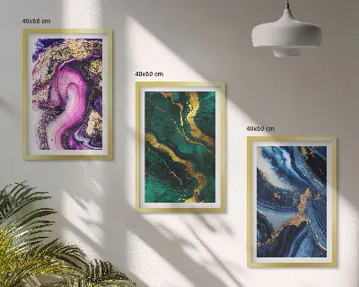 Conjunto de quadros para sala de estar com padrões abstratos em verde e rosa