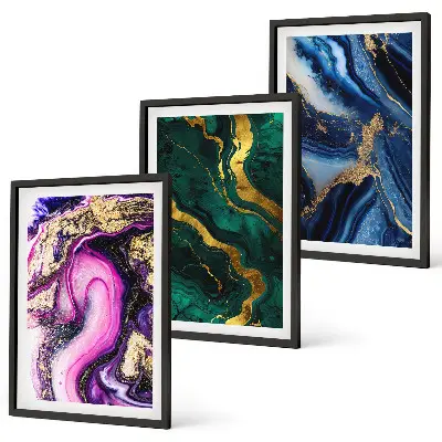 Conjunto de quadros para sala de estar com padrões abstratos em verde e rosa