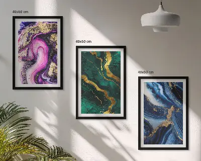 Conjunto de quadros para sala de estar com padrões abstratos em verde e rosa