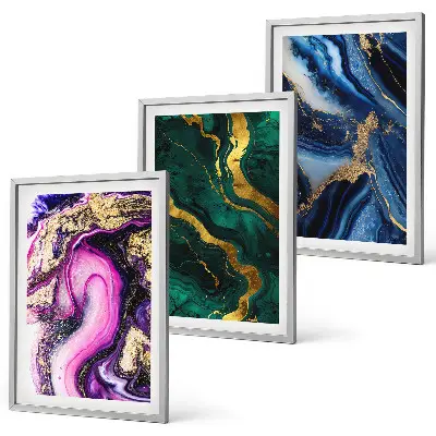 Conjunto de quadros para sala de estar com padrões abstratos em verde e rosa