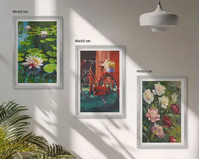 Composição de quadros moderna lírios no jardim com flores coloridas