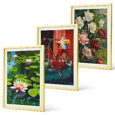 Composição de quadros moderna lírios no jardim com flores coloridas