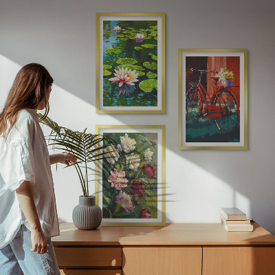 Composição de quadros moderna Lírios no jardim, flores coloridas