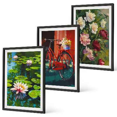 Composição de quadros moderna Lírios no jardim, flores coloridas