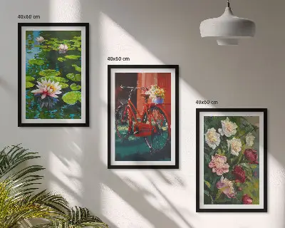Composição de quadros moderna lírios no jardim com flores coloridas
