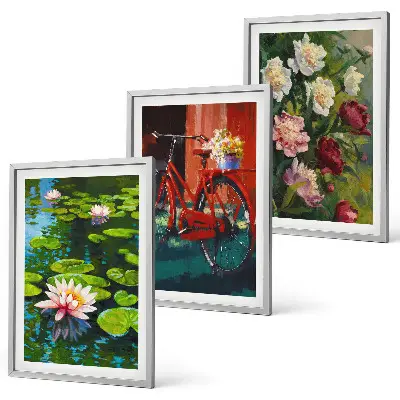Composição de quadros moderna lírios no jardim com flores coloridas