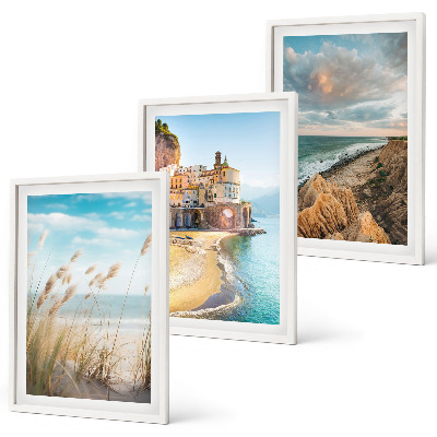 Conjunto de 3 quadros com moldura Paisagens praia falésias cidade