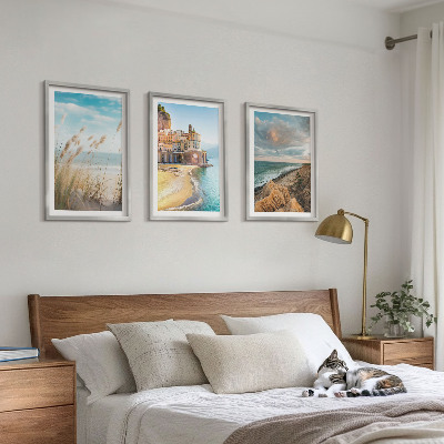 Conjunto de 3 quadros com moldura Paisagens praia falésias cidade