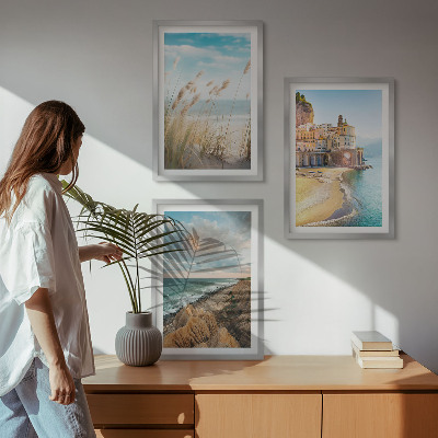 Conjunto de 3 quadros com moldura Paisagens praia falésias cidade