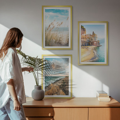 Conjunto de 3 quadros com moldura Paisagens praia falésias cidade