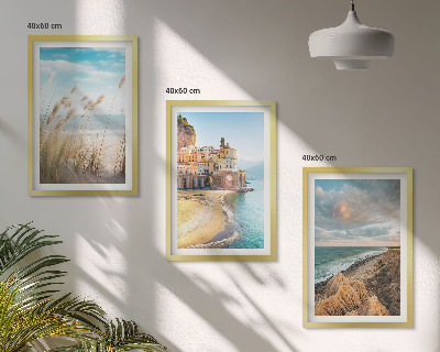 Conjunto de 3 quadros com moldura Paisagens praia falésias cidade